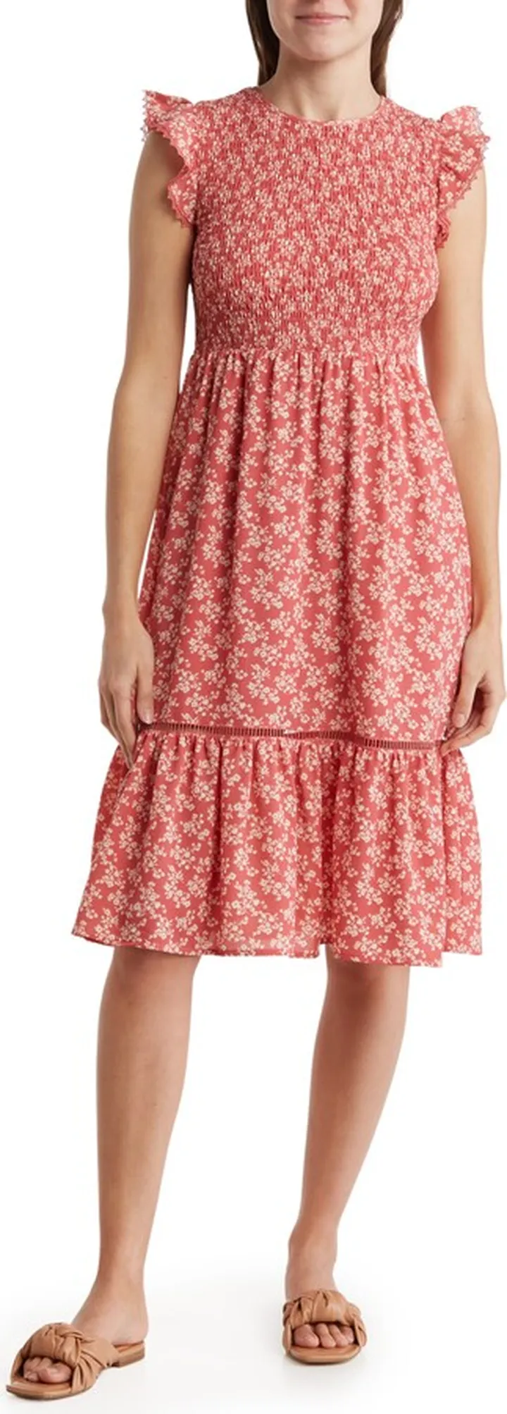 Smocked Flutter Sleeve Midi Dress