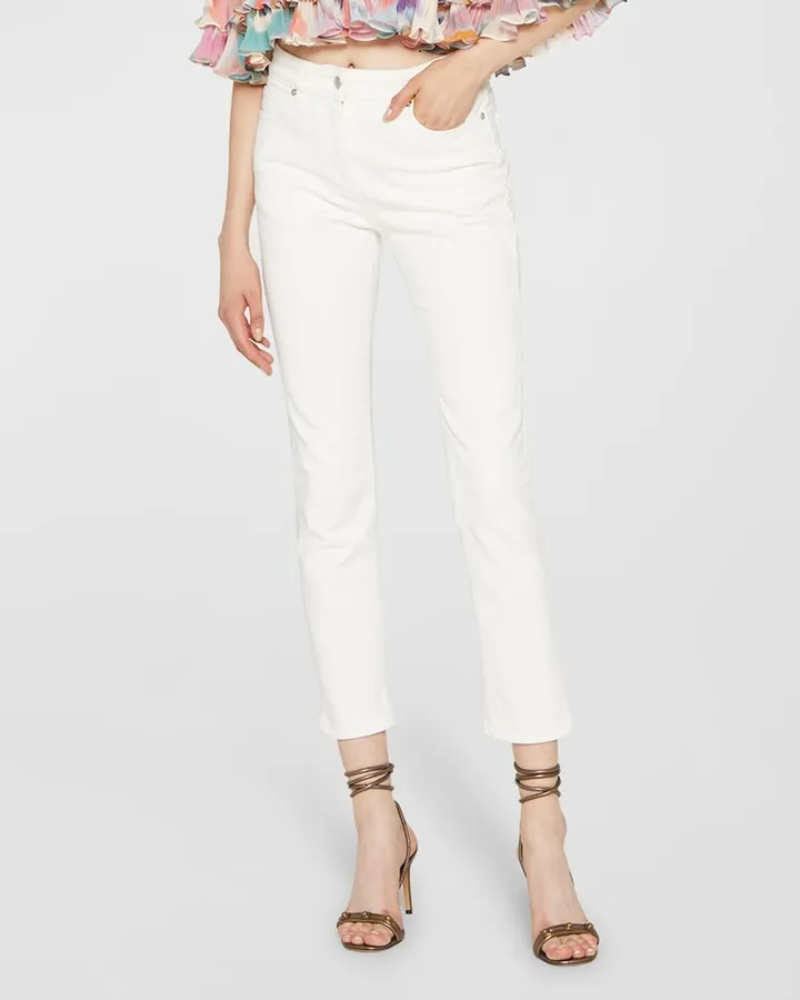 Scroll Embroidered Skinny-Leg Ankle Jeans