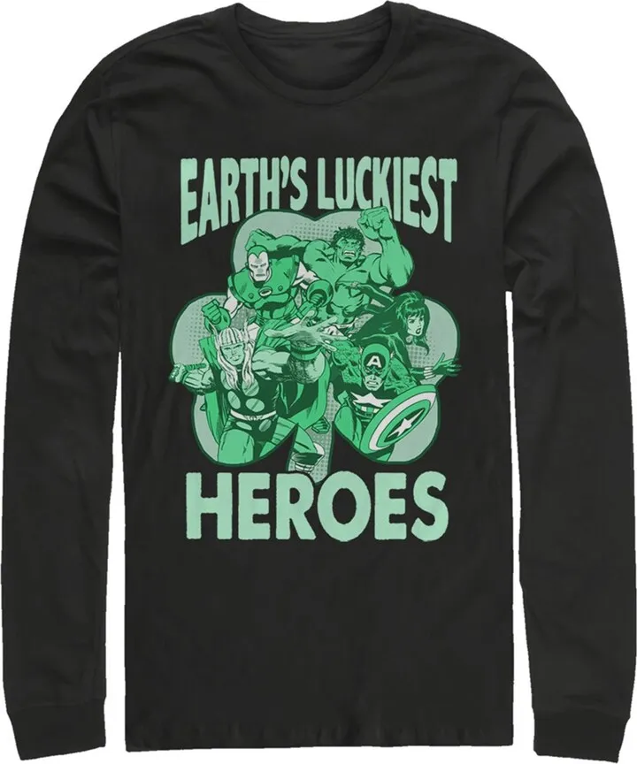 Men's Marvel Earth's Luckiest Heroes St. Patrick's Long Sleeve Shirt - Black - Medium