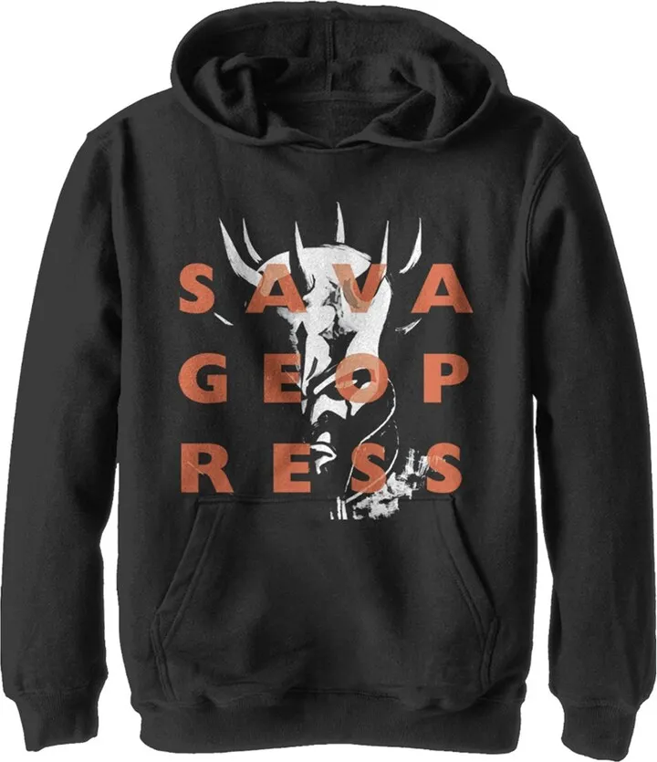 Boy's Star Wars: The Clone Wars Savage Opress Text Overlay Pull Over Hoodie - Black - X Large