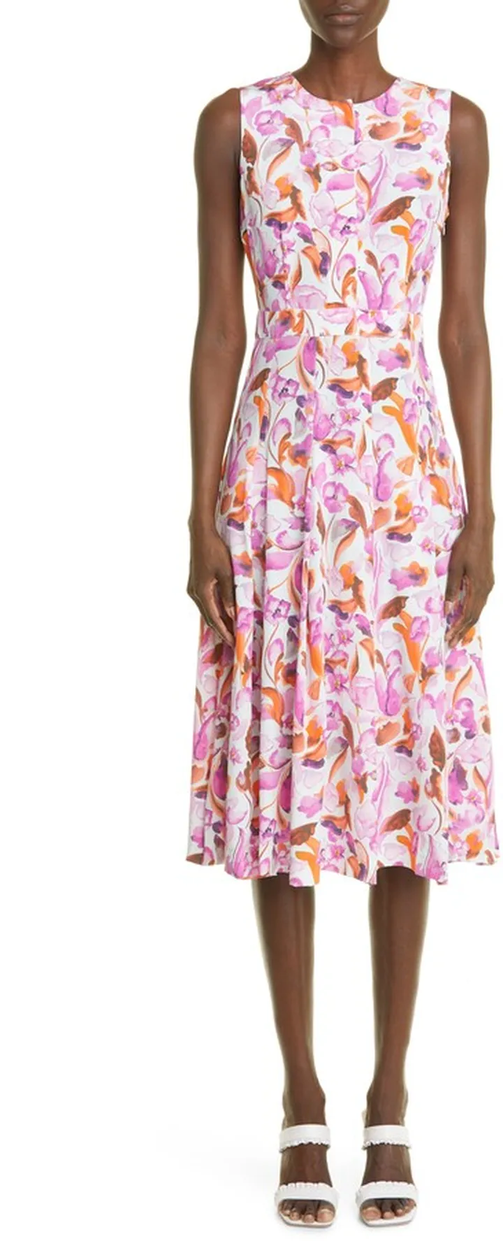 Floral Print Crêpe de Chine Midi Dress