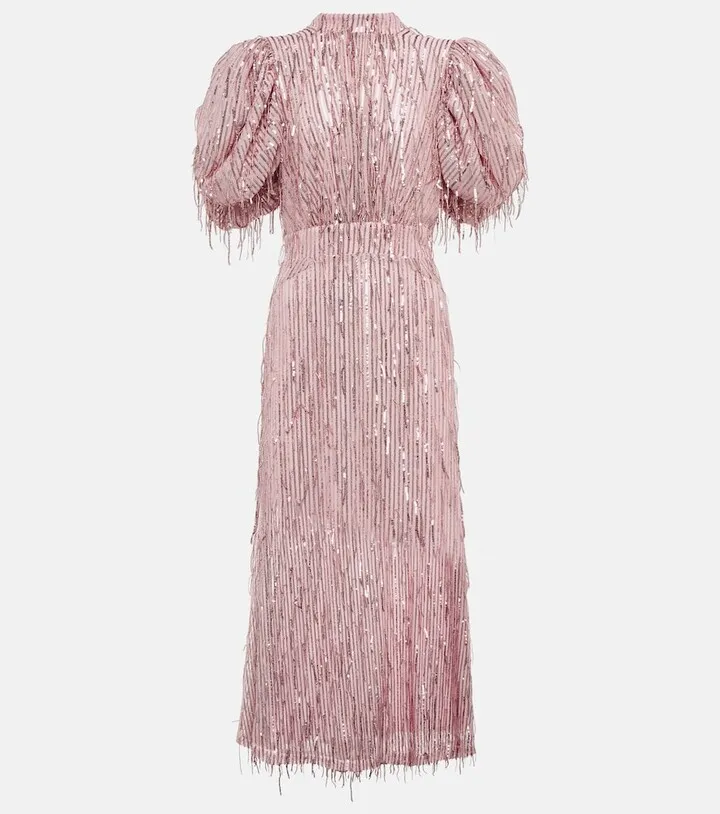 Sequined puff-sleeve midi dress