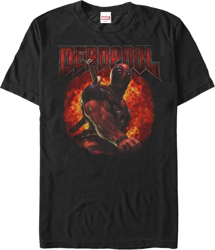 Men's Marvel Deadpool Flames T-Shirt - Black - Medium