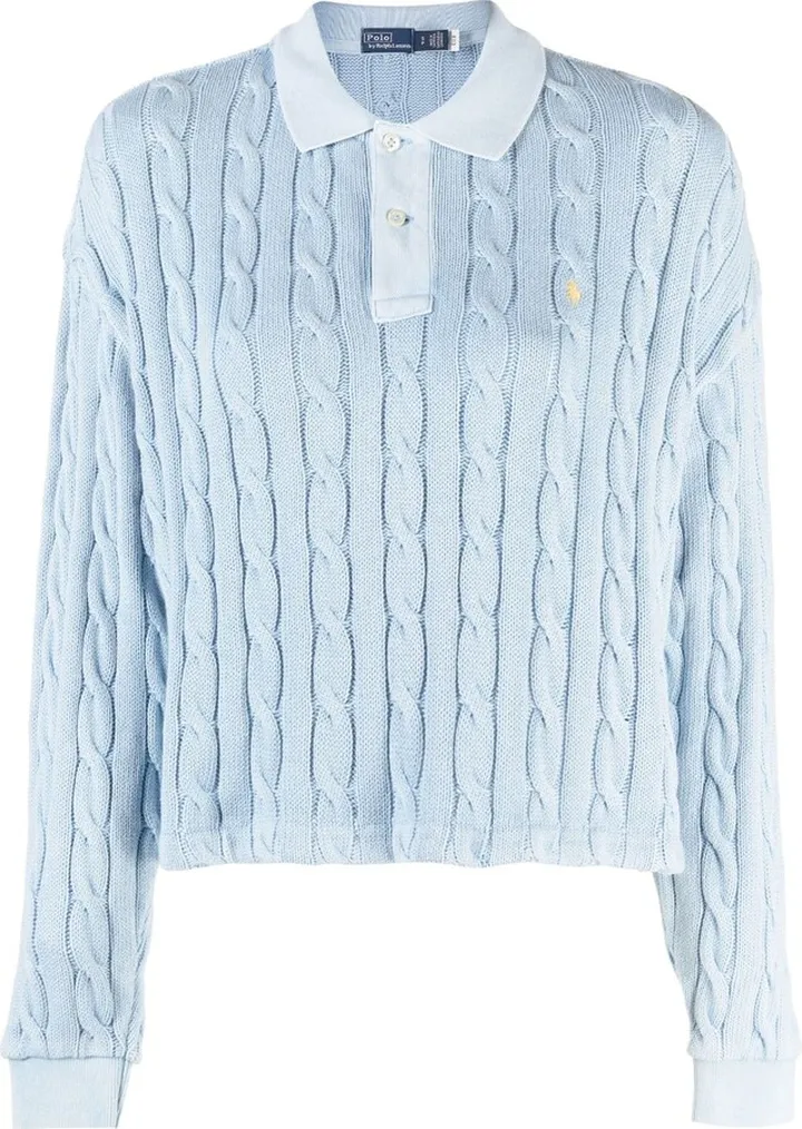 Blue Cable Knit Polo Shirt