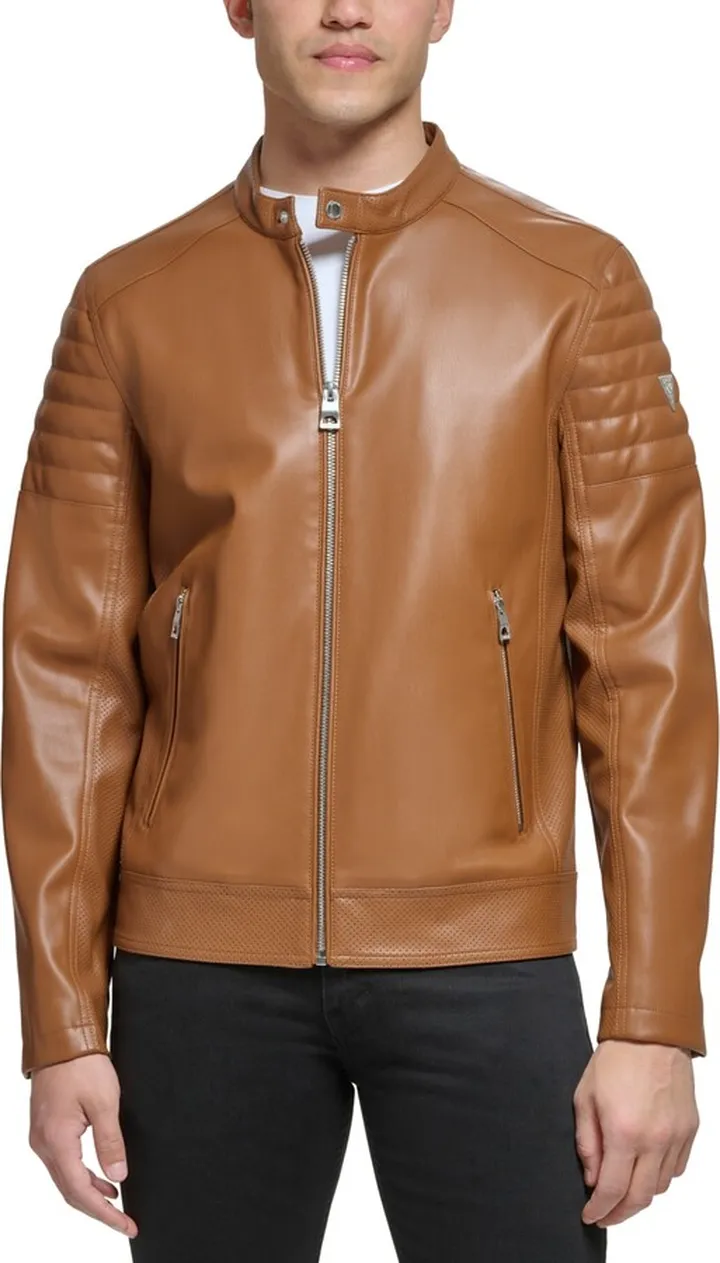 Guess Men's Faux Leather Racer Jacket