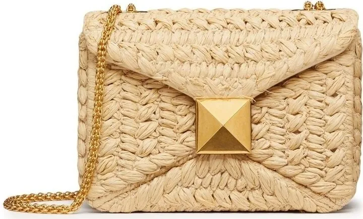 Neutral Roman Stud Woven Shoulder Bag