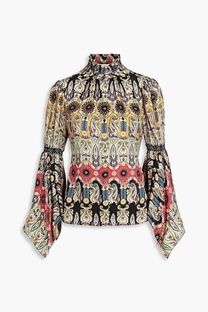 Jada ruffle-trimmed paisley-print crepe de chine blouse