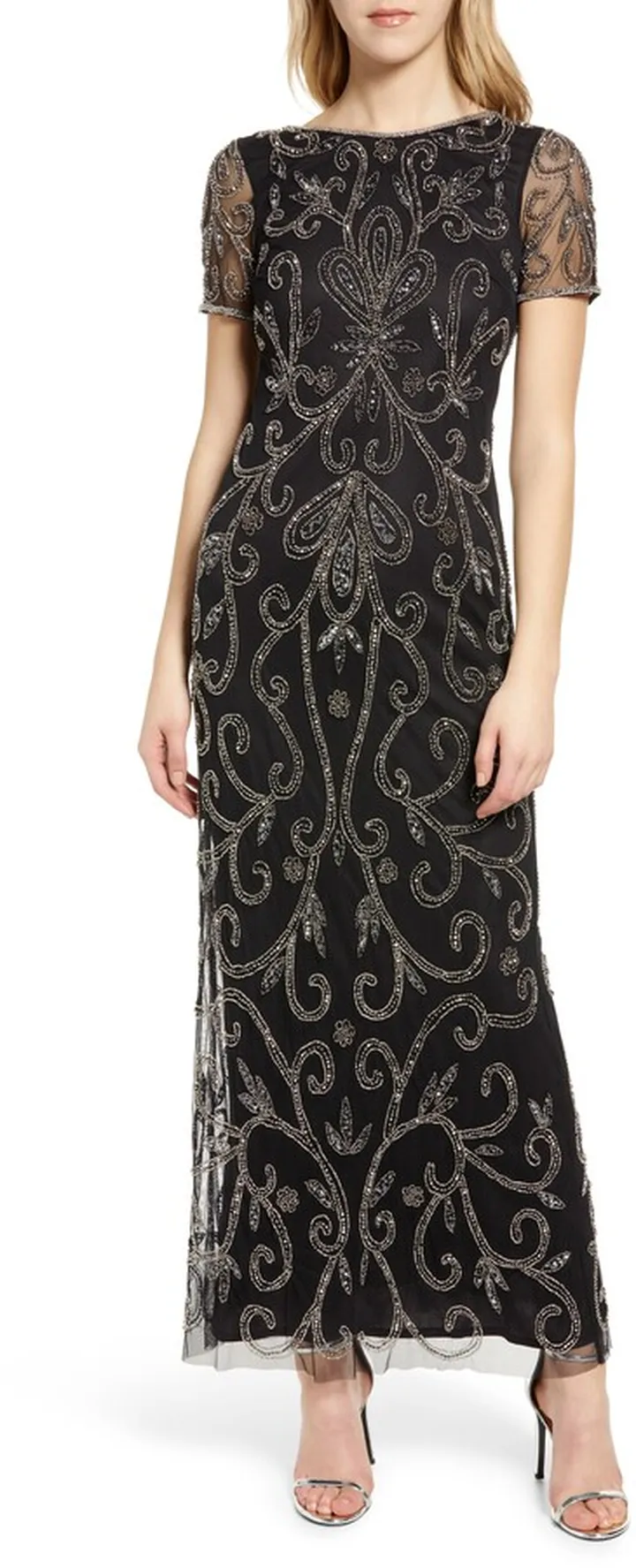 Beaded Illusion Mesh A-Line Gown