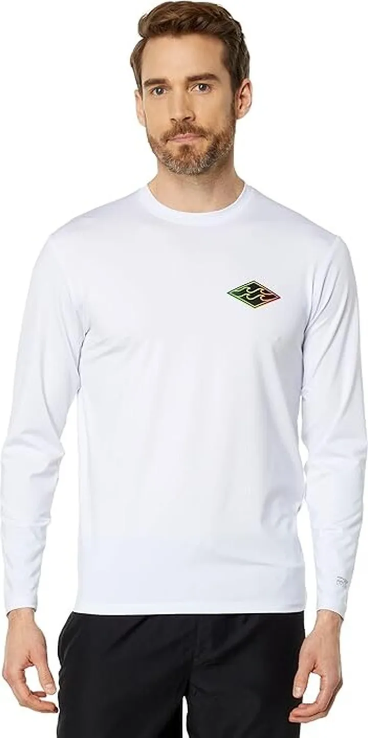 Billabong Crayon Wave Loose Fit Long Sleeve Surf Tee (White) Men's Swimwear