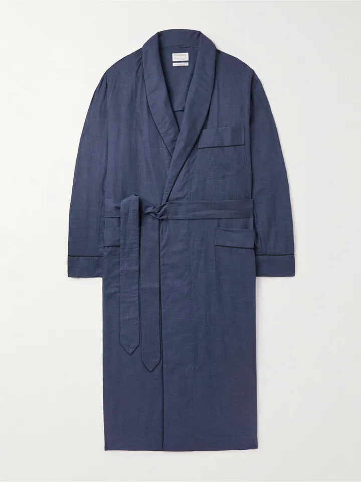 Houndstooth Brushed-Cotton Robe