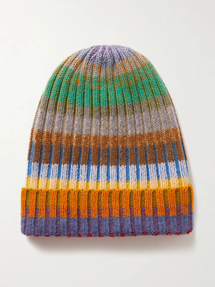 Jolly Striped Ribbed Cashmere Beanie