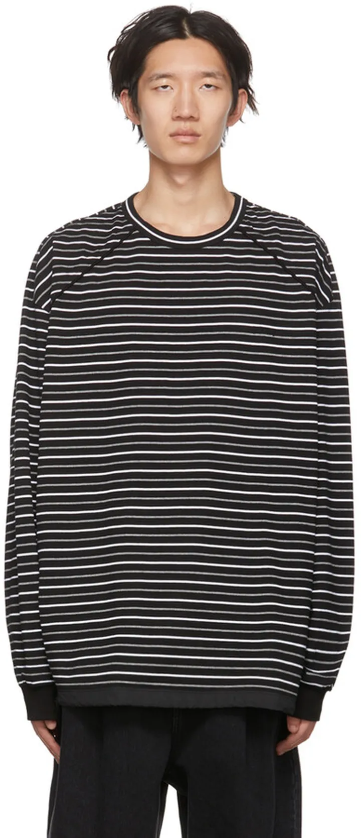 Juun.J Black Striped Long Sleeve T-Shirt