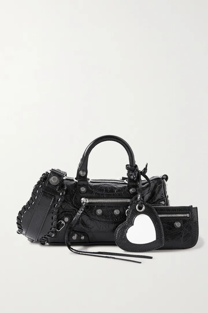 Balenciaga - Arena Studded Cracked-leather Tote - Black