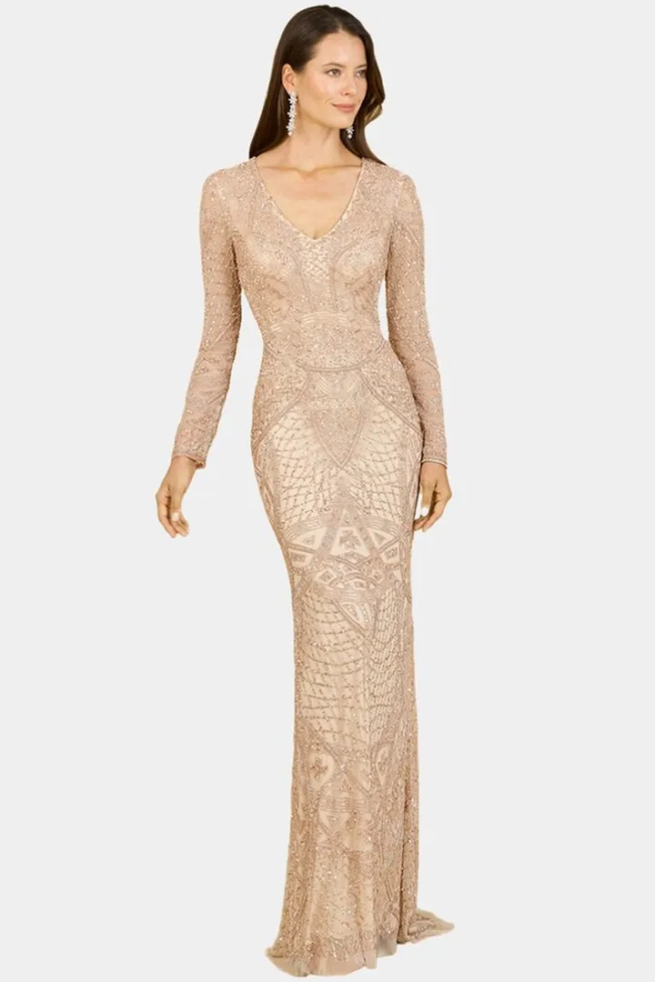 Long Sleeve Beaded Dress