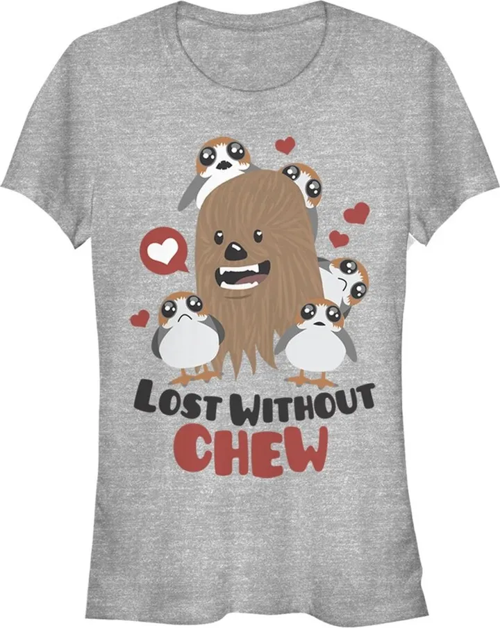 Junior's Star Wars Valentine's Day Lost Without Chew and Porgs T-Shirt - Athletic Heather - X Large