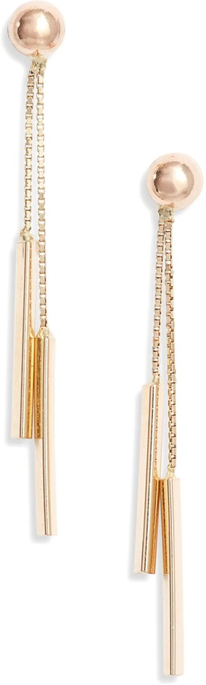 14K Gold Double Bar Drop Earrings