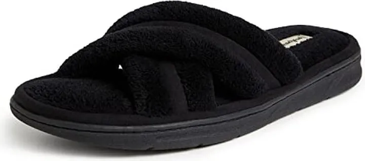 Dearfoams mens Caden Terry Crossband Slide Slipper