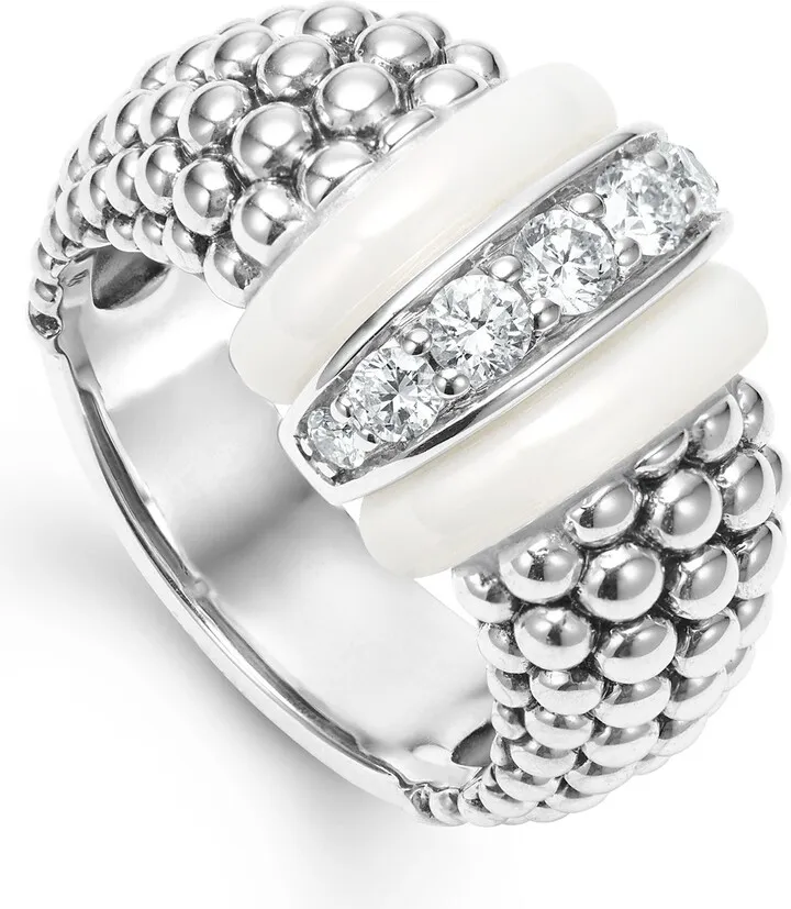 White Caviar Diamond Link Ring