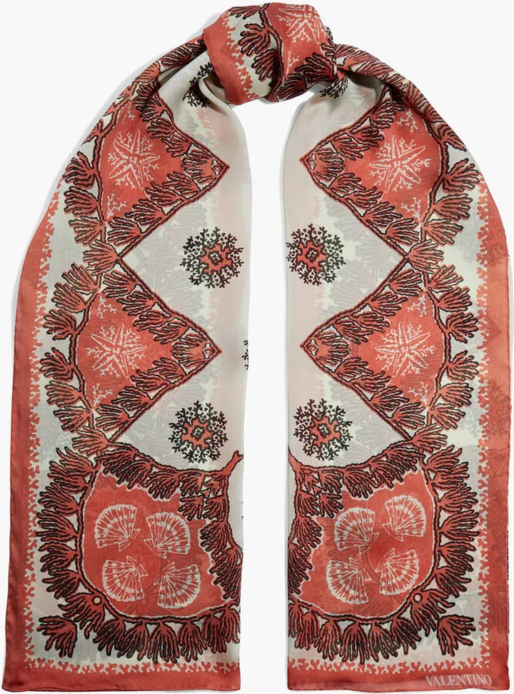 Printed silk-crepe scarf