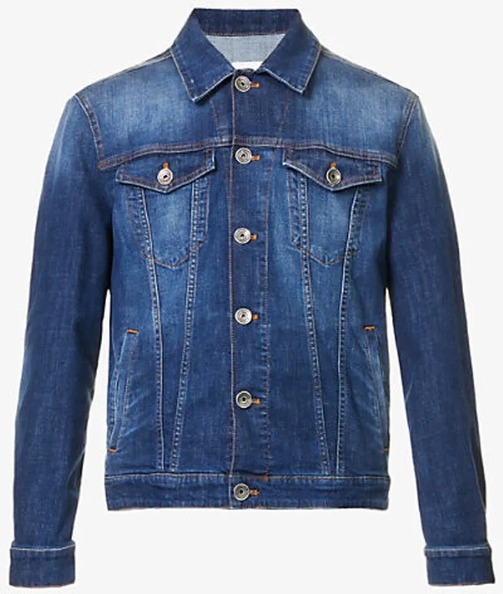 ens Blue Spread-collar Regular-fit Stretch-denim Jacket