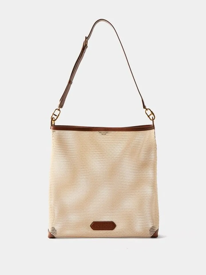 Leather-trim Mesh Cross-body Bag