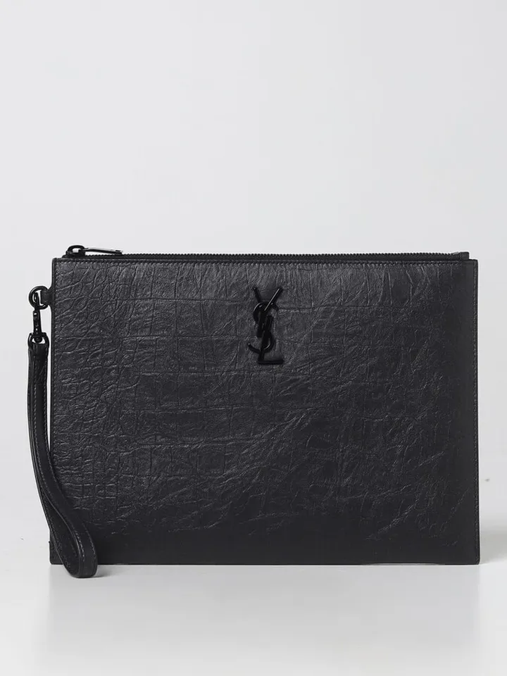 Saint Laurent pochette in crocodile print leather