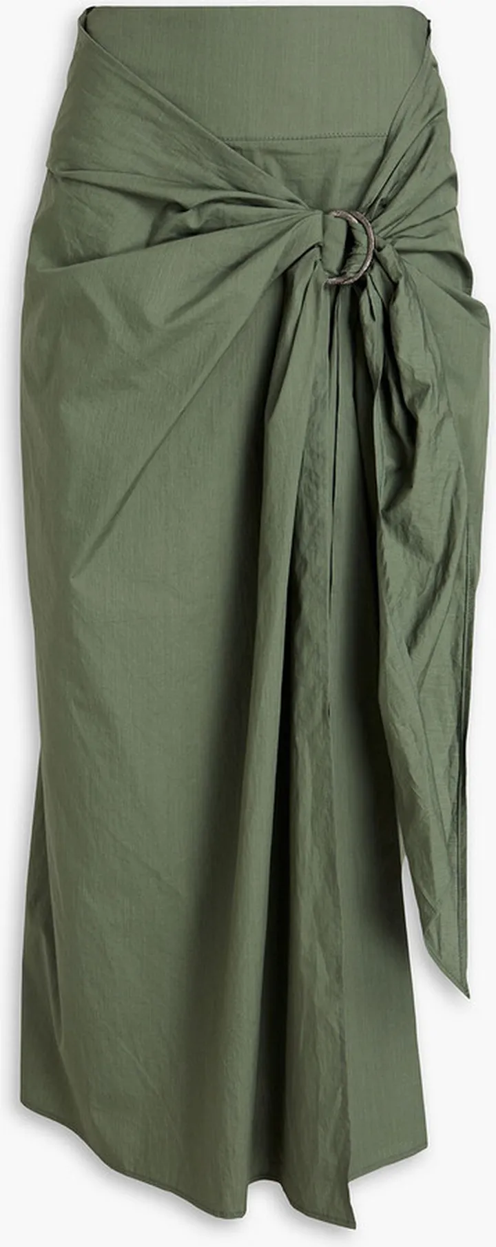 Belted draped cotton-poplin midi skirt