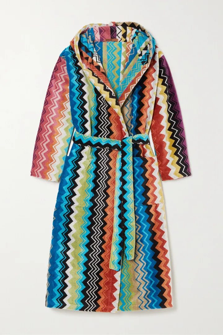 Missoni Home - Giacomo Striped Hooded Belted Cotton-terry Robe - Pink
