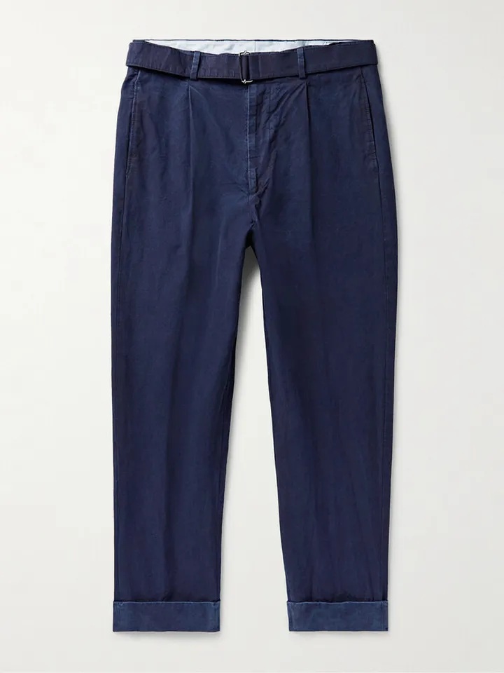 Hugo Straight-Leg Belted Pleated Cotton Trousers
