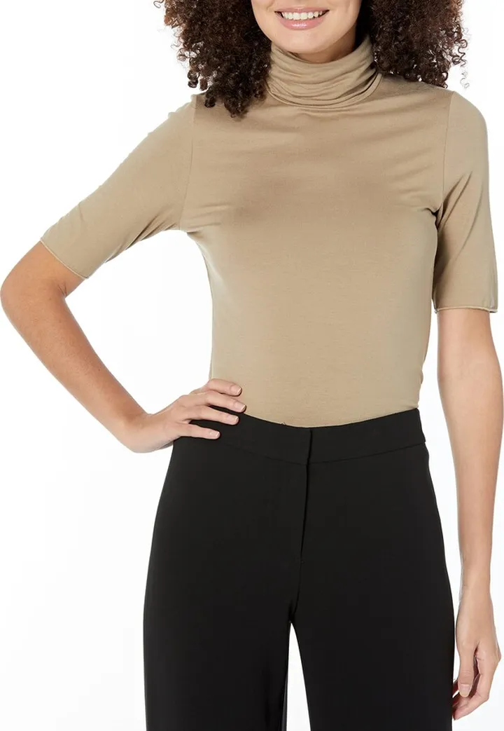 Majestic Filatures womens Majestic Filatures Soft Touch Elbow Sleeve Turtleneck Shirt