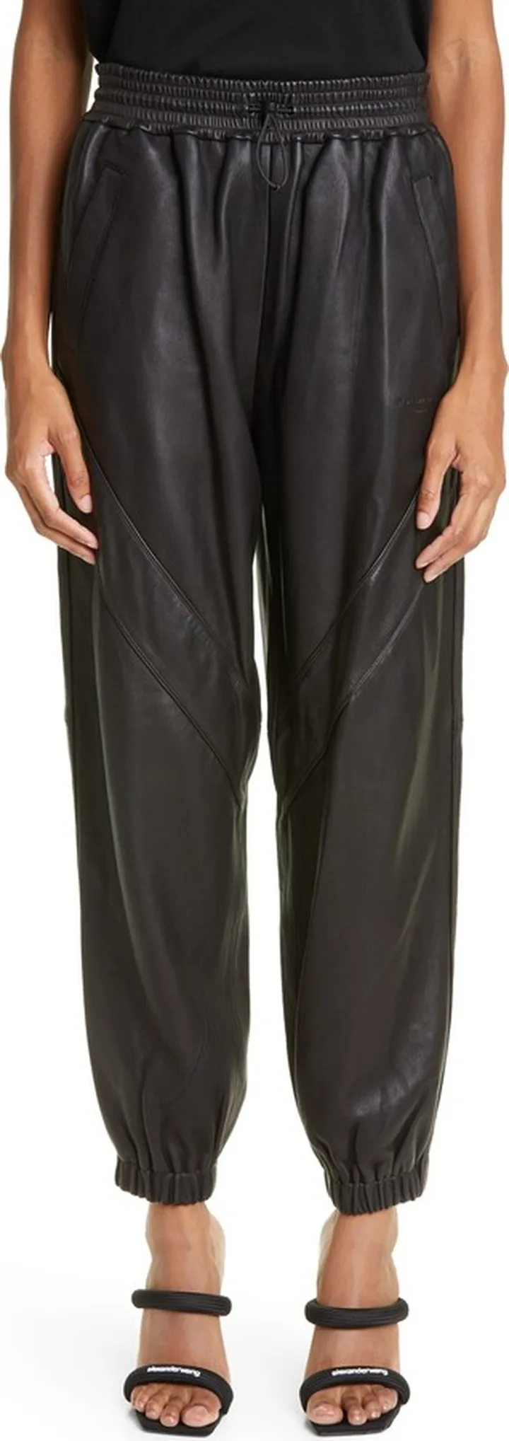 Logo Lambskin Leather Track Pants