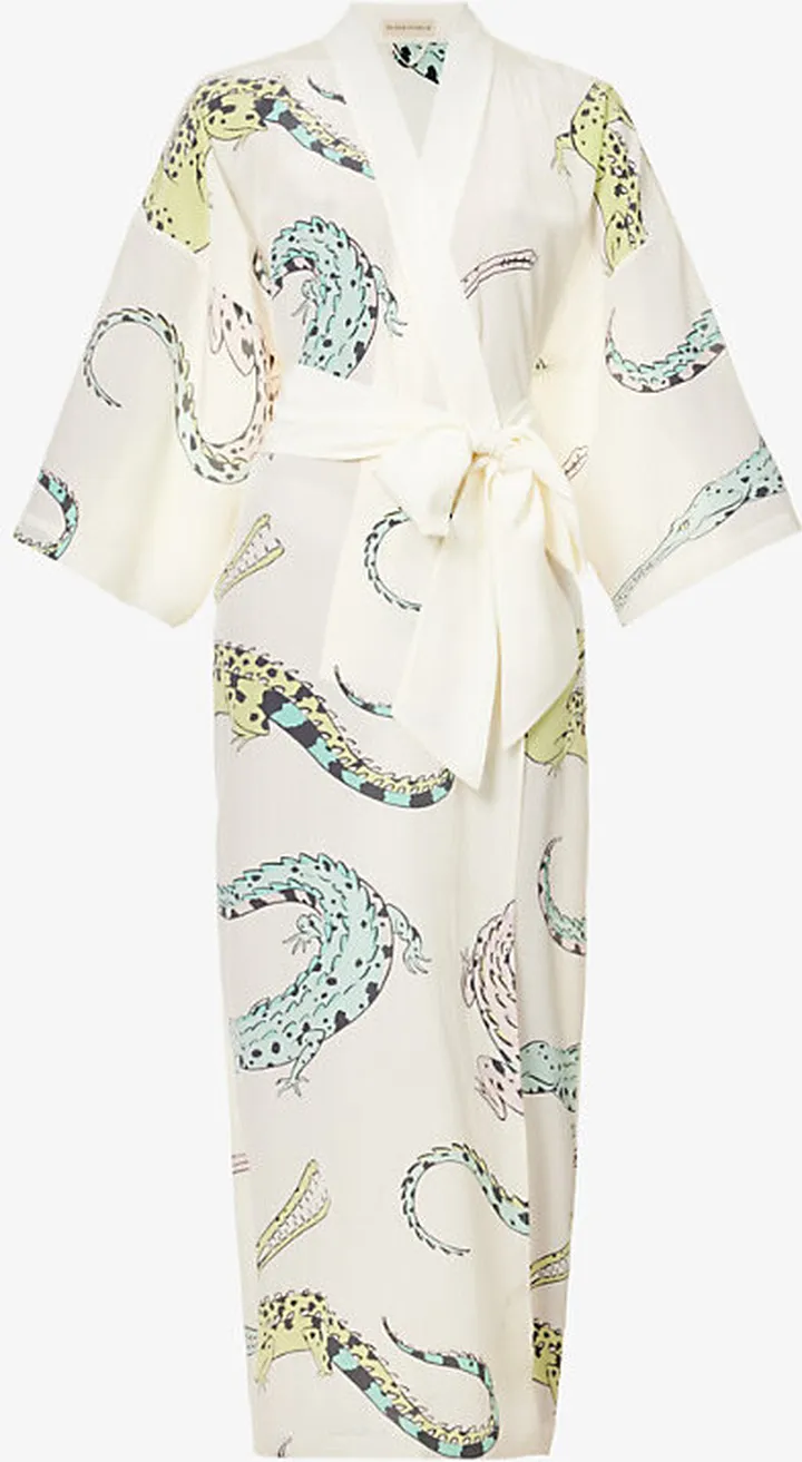 Womens Mythic Queenie Crocodile-print Silk Dressing Gown