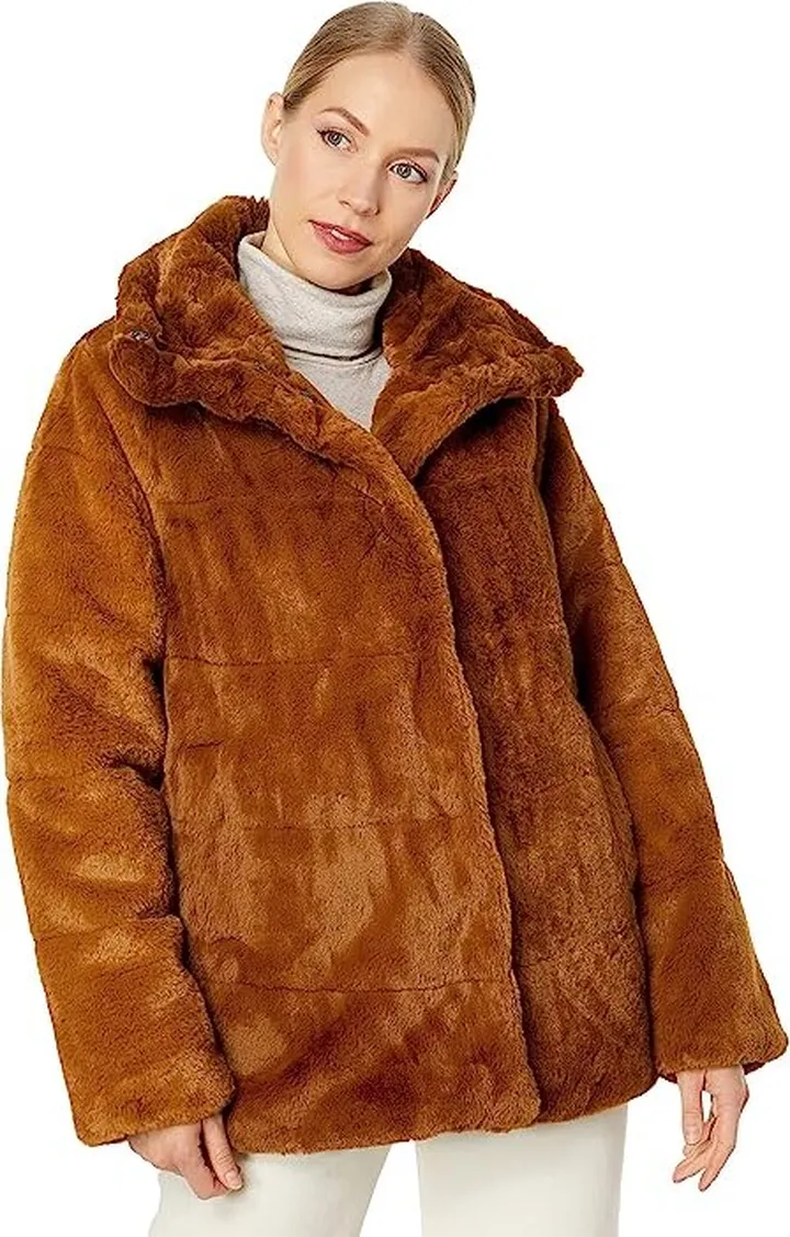 NVLT Ladies Bunny Faux Fur Coat (Cognac) Women's Clothing