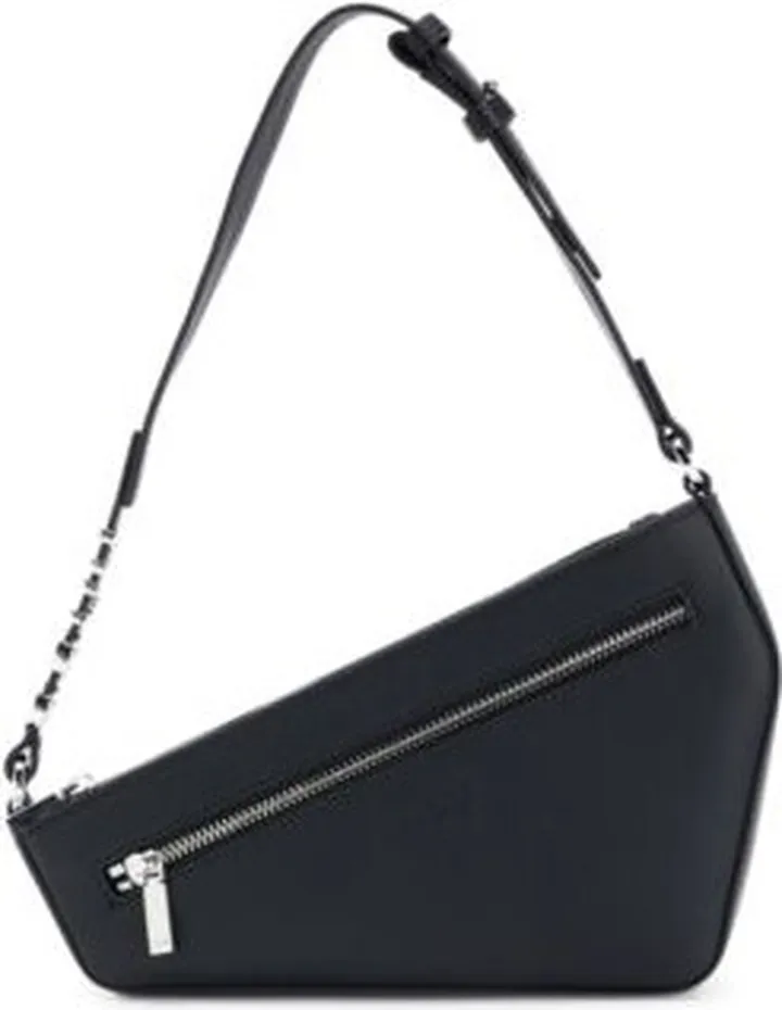 Asymmetric shoulder bag in faux leather with metallic logo