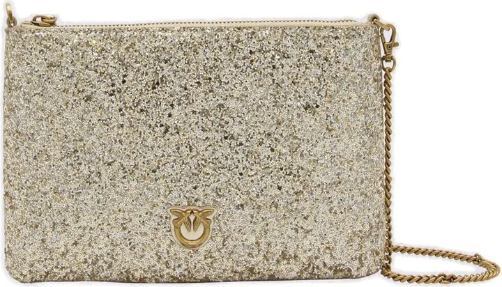 Flat Classic Logo Plaque Glitter Shoulder Bag