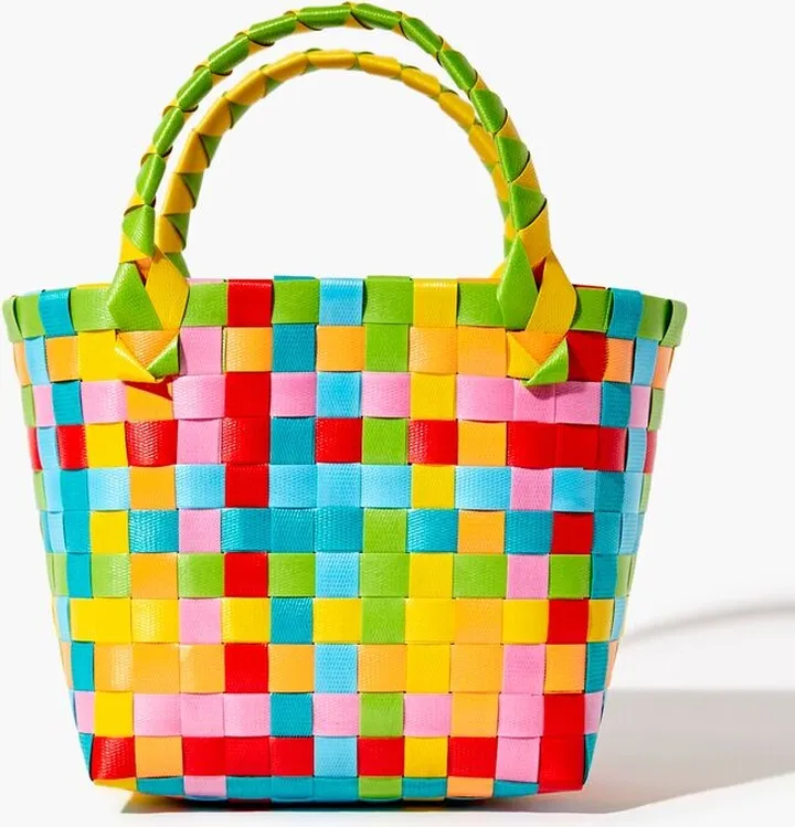 Colorblock Basketwoven Tote Bag