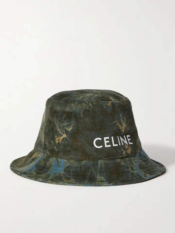 Logo-Print Tie-Dyed Cotton-Corduroy Bucket Hat