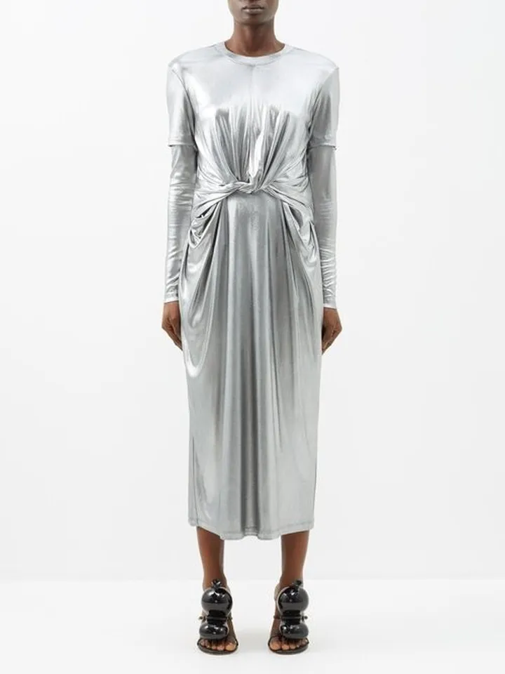 Twisted-waist Satin Dress