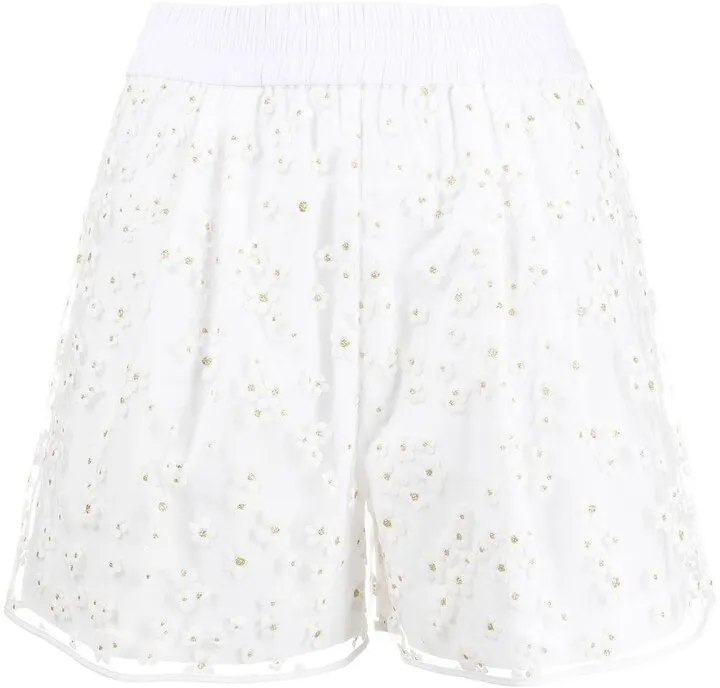 Floral-Embroidered Cotton Shorts