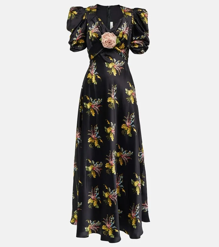 Floral silk satin maxi dress