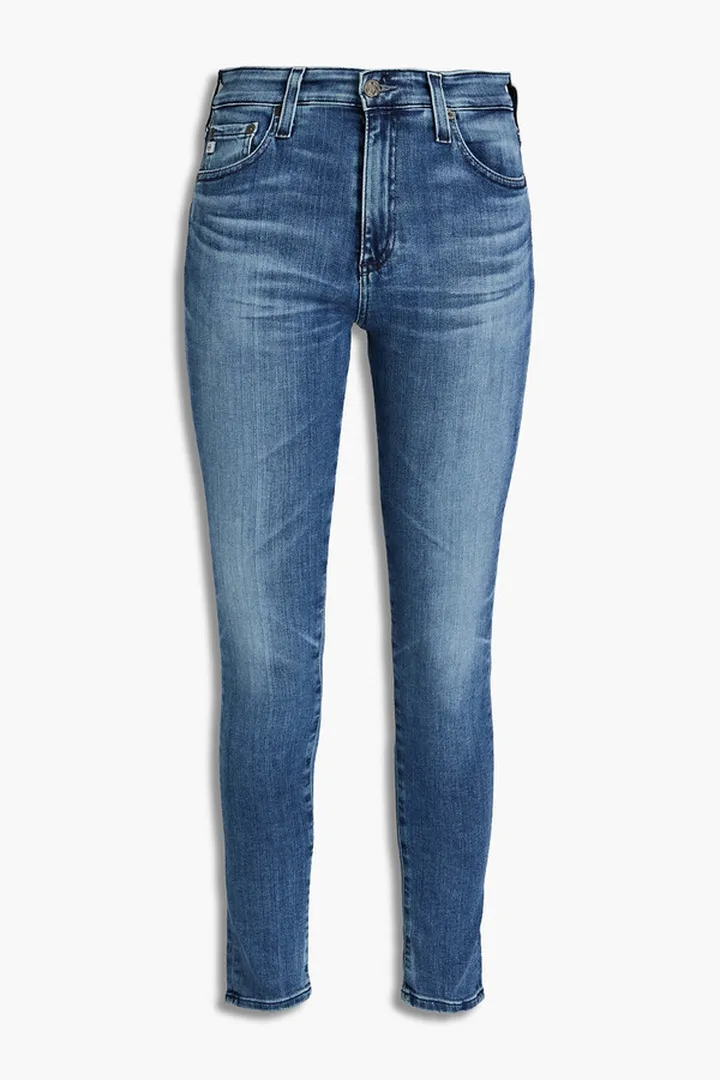 Cropped faded high-rise skinny jeans