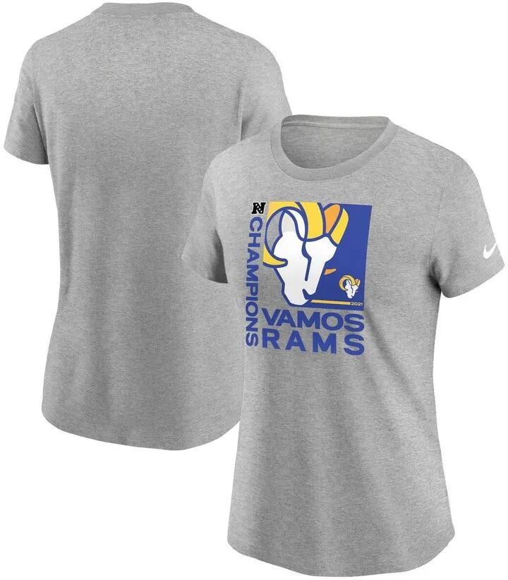Women's Nike Heathered Gray Los Angeles Rams 2021 Nfc Champions Team Slogan T-shirt