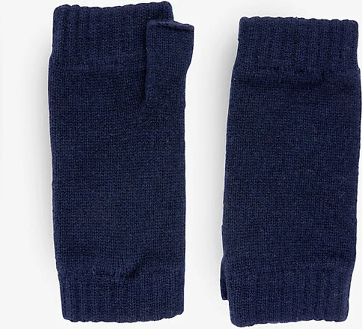 Womens Navy Ribbed-cuff Cashmere Wrist Warmers
