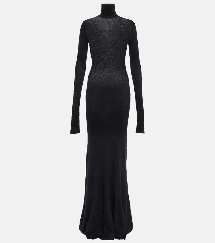 Turtleneck cotton-blend maxi dress