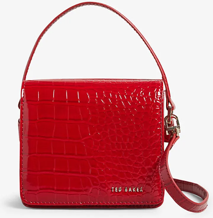 Womens Blue Ell Croc-embossed Patent Faux-leather Crossbody bag
