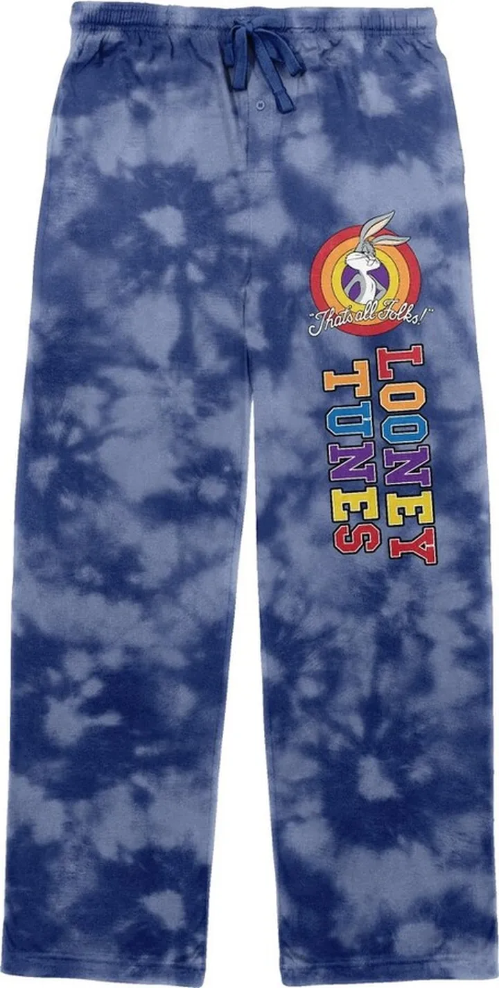 Looney Tunes Rainbow Logo Blue Tie Dye Pajama Pants-Medium