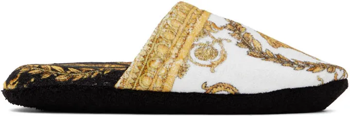Versace White & Black Baroque Slippers