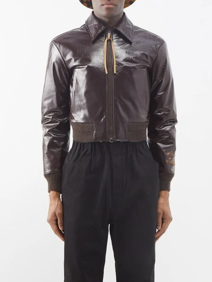 Lowie Antique-leather Cropped Bomber Jacket