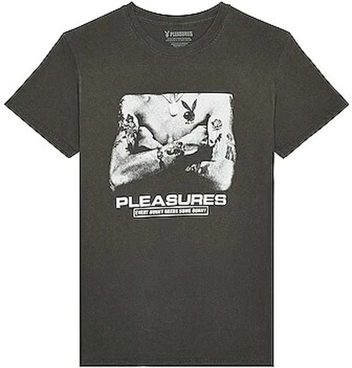 Pleasures X Playboy Tough Washed T-Shirt in Grey