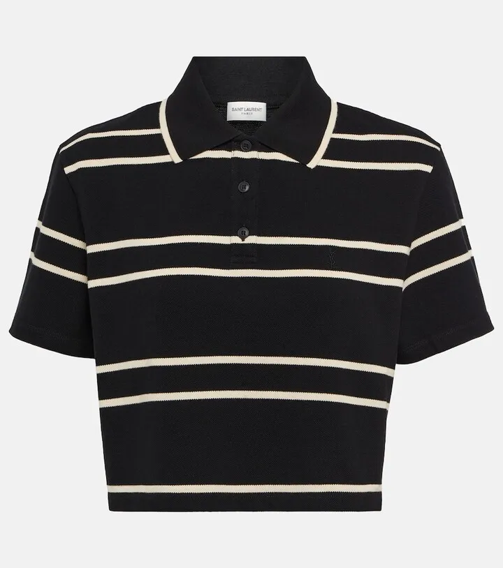 Striped pique cropped polo shirt